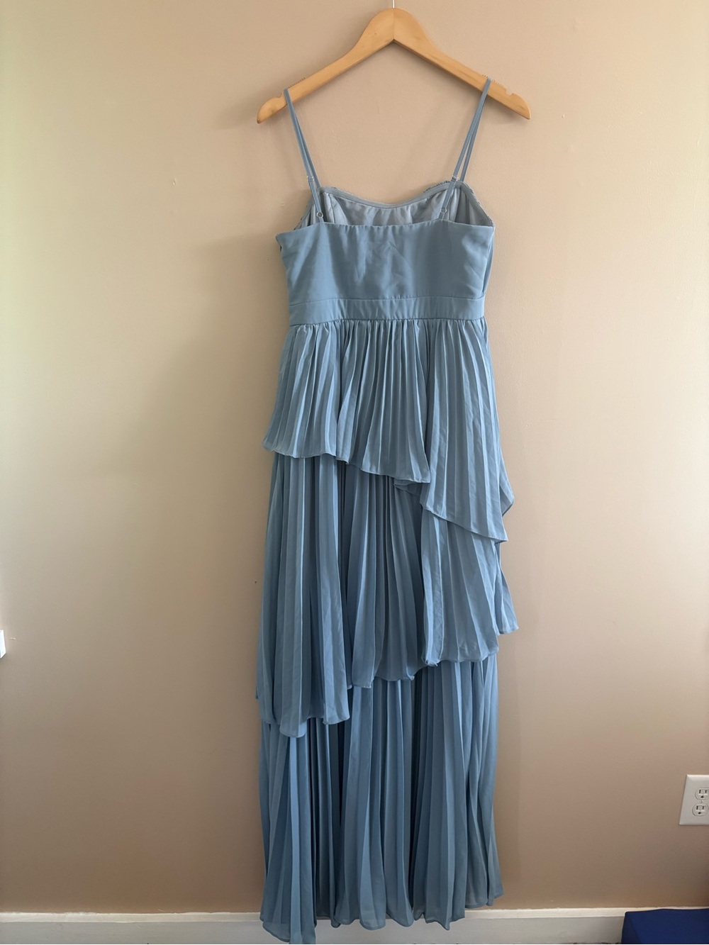 Lulus Jehona Dusty Blue Pleated Tiered Maxi Dress Size Medium Formal Wedding - Picture 4 of 9
